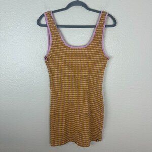 Free People Berry Picking Orange Plaid Mini Dress L Boho Summer Festival Casual